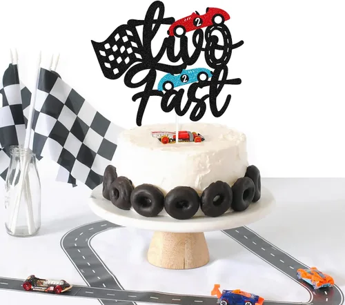 Miniatura 7 de Decoración para pastel de carreras con diseño de dos diseños de fiesta de cumpleaños para niños y niñas, 2º segundo, dos cumpleaños