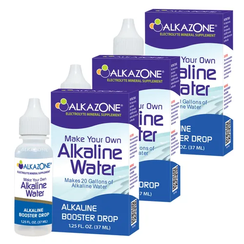 Alkazone Haz tu propia agua alcalina | 1 paquete hace 20 galones | Gota de refuerzo alcalina | Paquete de 3 unidades de 1.25 onzas
