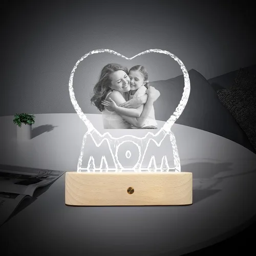 Miniatura 7 de Foto de cristal 3D personalizada, marco de fotos en forma de corazón con luz nocturna de cristal 3D, el mejor regalo para parejas, amor, mujeres