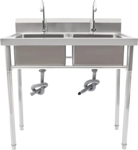 Miniatura 17 de Fregadero de cocina de restaurante comercial independiente de acero inoxidable con soporte, preparación de cocina y lavabo de mano para el hogar