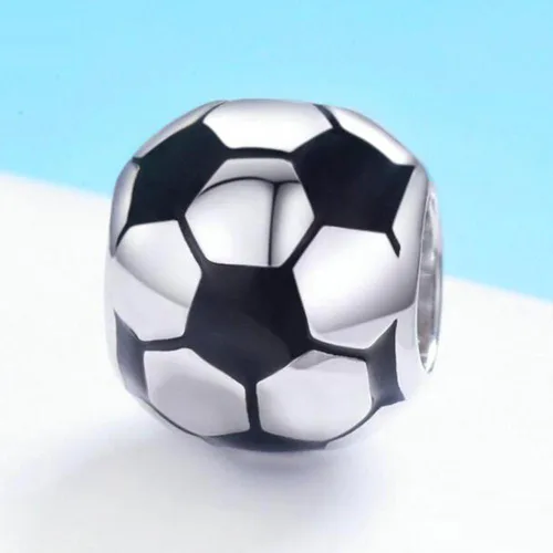Miniatura 3 de Dijes de cuentas de fútbol con esmalte blanco y negro de plata de ley 925 para pulsera Pandora, Plata esterlina