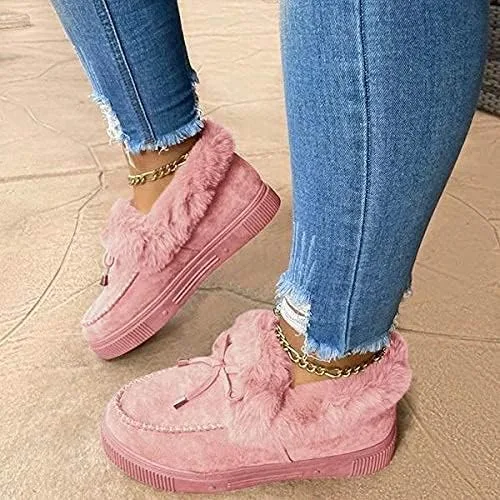 Miniatura 7 de TINSTREE Botas planas de invierno cálidas y duraderas, zapatos casuales de moda con forro de piel, botines de nieve, mocasines planos de plataforma