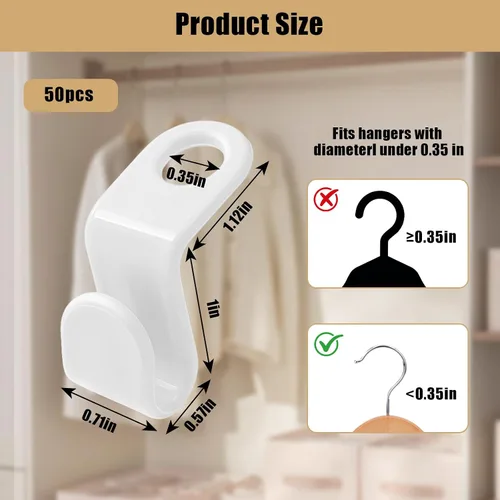 Miniatura 5 de Ganchos de conector de percha, 50 perchas que ahorran espacio para ropa, ganchos de conector de ropa, organizador de perchas ahorrador de espacio