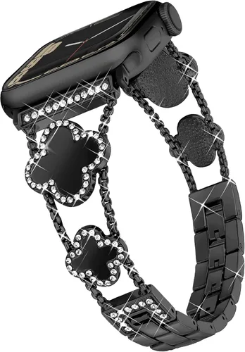 Miniatura 22 de wipalor Correa de trébol de cuatro hojas para Apple Watch para mujer de 42mm 41mm 40mm 38mm, correas delgadas iWatch para mujer, correas metálicas