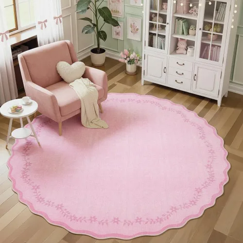 Miniatura 53 de GarveeHome Alfombra de entrada festoneada, 2 x 3, color azul sólido, lavable, alfombra floral para entrada interior, alfombra floral antideslizante