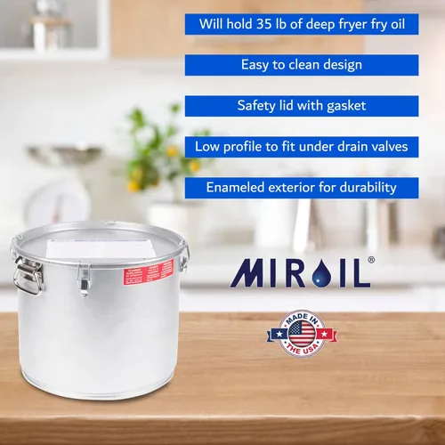 Miniatura 2 de MirOil Cubo de grasa de aceite de 5 galones y olla de filtro, recipiente plateado para freidora con cierre de tapa y clip de bloqueo, olla