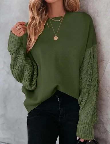 Miniatura 3 de ZESICA Women's 2023 Fall Long Sleeve Crew Neck Solid Color Cable Knit Chunky Casual Oversized Pullover Sweater Tops