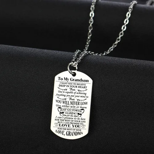 Miniatura 2 de YEEQIN Collar para nieto, etiqueta de perro para nieto, regalo inspirador de abuela, abuela a nieto, regalos de cumpleaños y graduación, Metal