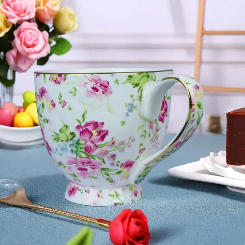 Miniatura 5 de Tazas de café lindas de 16 oz para mujer, tazas lindas de porcelana y hueso, tazas de café, tazas de té para mujeres Mon regalos de cumpleaños