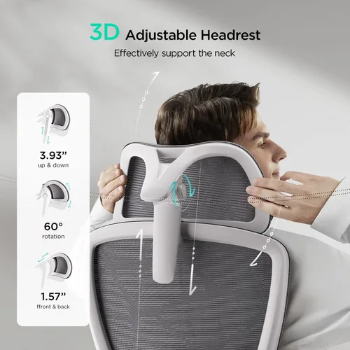 Miniatura 7 de Hbada E2 Silla de oficina ergonómica, silla de oficina de malla grande y alta con soporte lumbar dinámico de 6 vías, reposabrazos ajustables 3D