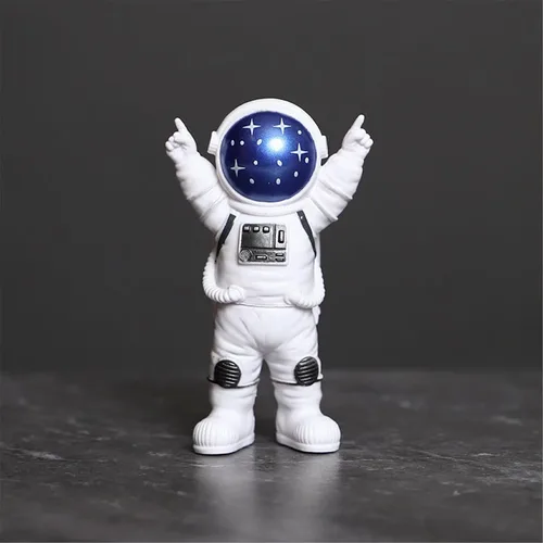 Miniatura 2 de Juego de 4 estatuas de astronauta azul y blanco, figuras de escultura de astronauta espacial, decoración temática del espacio exterior para cuarto