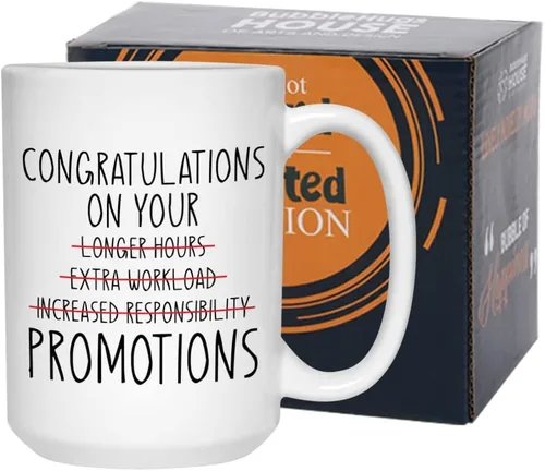 Miniatura 8 de Bubble Hugs Taza de café de promoción – Felicitaciones por tu promoción – Felicitaciones Buen comienzo trabajo oficina nuevo desafío principiante