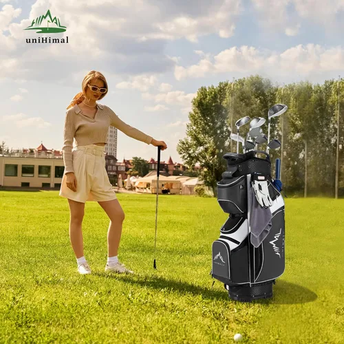 Miniatura 9 de UNIHIMAL Bolsa de carrito de golf de 14 vías con divisor de longitud completa, bolsa de golf de piel sintética de alta calidad con parte superior