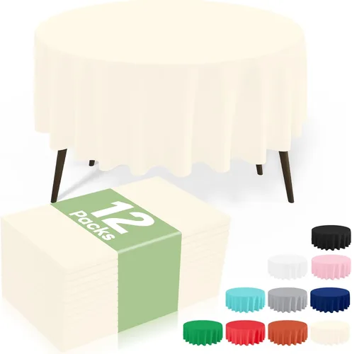 Miniatura 54 de misaya Paquete de 4 manteles desechables de plástico, mantel redondo impermeable de 84 pulgadas, a prueba de fugas y resistentes manteles Azul