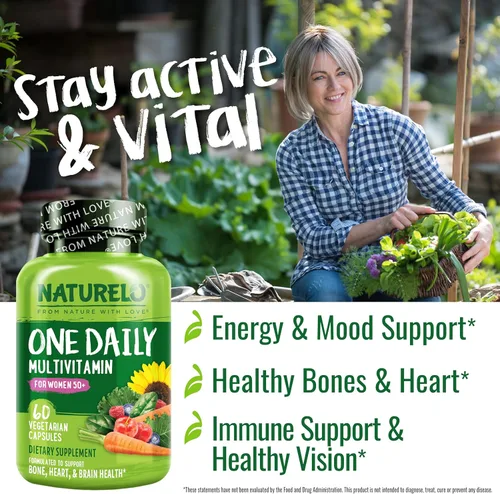 Miniatura 4 de Naturelo Multivitamina de un día para mujeres de más de 50 años (sin hierro) - Apoyo para la menopausia para mujeres mayores de 50 años - Suplemento