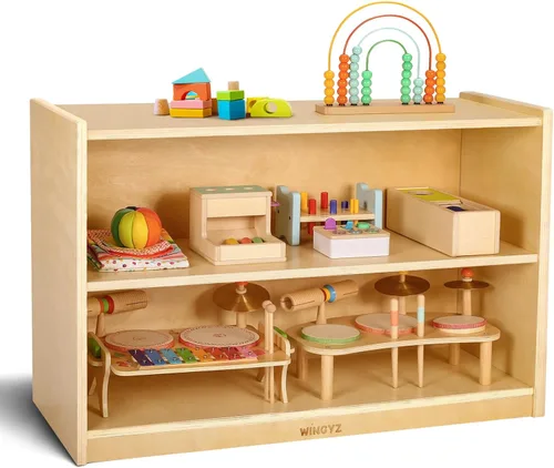 Miniatura 9 de WINGYZ Gabinete de almacenamiento de madera, estantería Montessori de 5 secciones, organizador de almacenamiento de juguetes para niños, estante