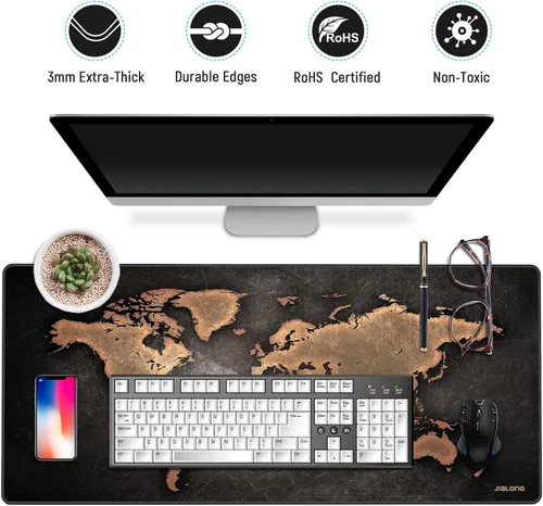 Miniatura 7 de JIALONG - Alfombrilla grande para mouse para videojuegos XXL, con bordes cosidos, tapete de escritorio con base antideslizante para teclado