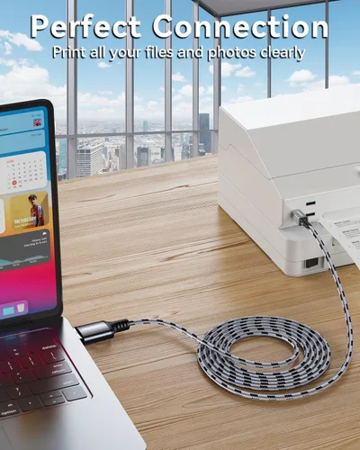 Miniatura 6 de SNANSHI - Cable de impresora USB de 25 pies, cable USB 2.0 tipo A a B macho, cordón de impresora trenzado de nylon, cable de escáner de alta