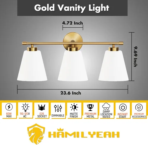 Miniatura 2 de Hamilyeah Lámpara de tocador moderna de cromo para baño sobre espejo, lámpara de tocador de 2 luces con pantalla de vidrio esmerilado, lámpara
