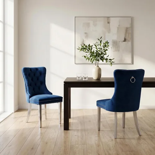 Miniatura 140 de OVENTA Juego de 4 sillas de comedor modernas tapizadas copetudas, terciopelo negro y gris y cuero con patas de madera maciza, sillas de cocina