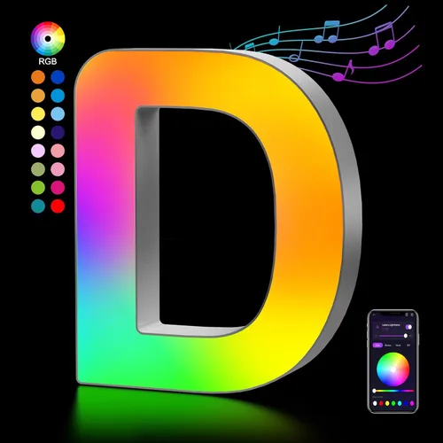 Miniatura 12 de OJQ Letras LED Iluminadas con Música Sincronizada de Letras del Alfabeto Coloridas - Luz de Dormitorio con Cambio de Color - Regalos de Cumpleaños