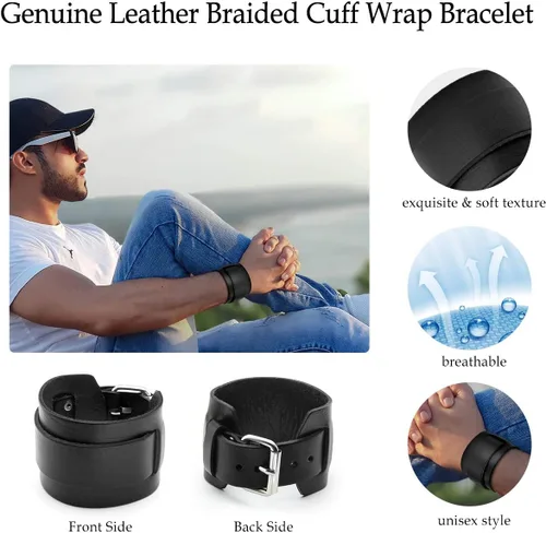 Miniatura 3 de Jovivi Cutom - Pulsera de cuero Punk personalizada para hombres y mujeres, color negro y marrón ancho, de cuero genuino, correa para cintura