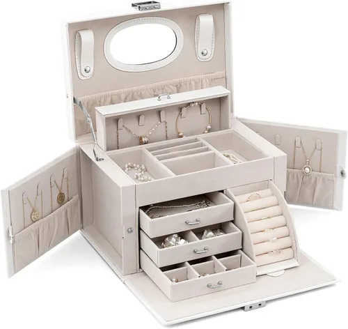 Oyydecor Joyero organizador para mujeres y niñas piel sintética para personas mayores caja de almacenamiento de joyas con cerradura organizador de