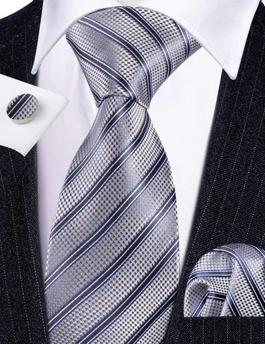 Miniatura 253 de Barry.Wang Juego de corbatas para hombre, corbata de seda a rayas, tejido a cuadros, gemelos formales, negocios, boda