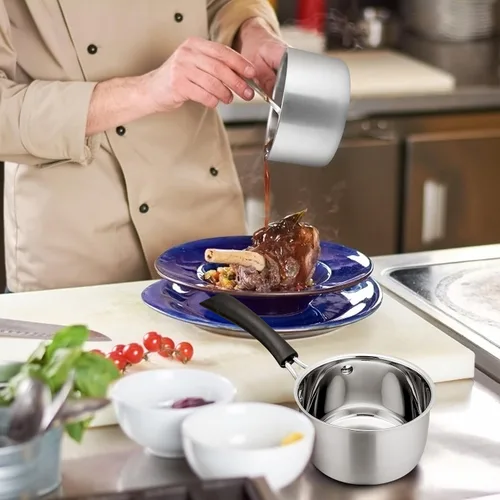 Miniatura 5 de TeamFar Cacerola de 1 cuarto de galón y 2 cuartos de galón con tapa, olla pequeña de cocción de acero inoxidable, cacerola para leche y salsas