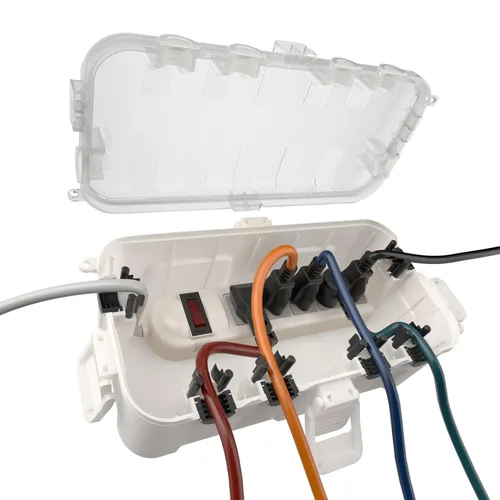Miniatura 30 de Flemoon Caja eléctrica mediana para exteriores (11.5 x 5.2 x 4 pulgadas), cubierta de cable de extensión impermeable IP54 con 6 puertos de entrada