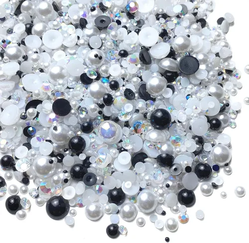 Miniatura 18 de Diamantes de imitación de resina mixta de 3.53 oz con parte trasera plana, perlas semicirculares, tamaños mixtos de 0.116 a 0.394 pulgadas