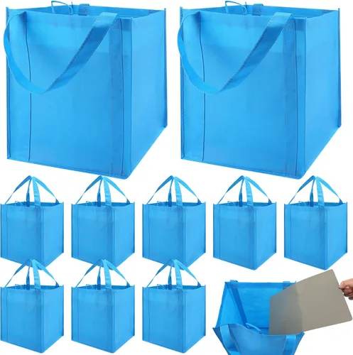 Miniatura 9 de NERUB Juego de 10 bolsas de comestibles reutilizables de servicio pesado, bolsas de compras, bolsas grandes para comestibles con fondo reforzado