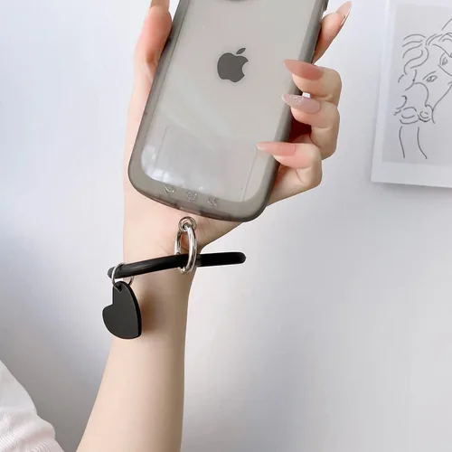 Miniatura 6 de Correa de silicona en forma de corazón para teléfono, correa de muñeca para teléfono celular con soporte para llavero, universal compatible con Negro