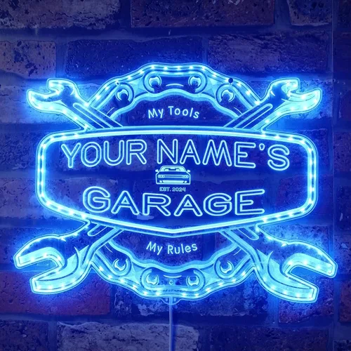 Miniatura 31 de ADVPRO personalizado: tu nombre, año de fundación, tema de garaje, cueva para hombres. Decoración con luz de neón LED de doble color, verde y Verde