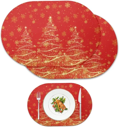 Miniatura 10 de Pumpkin Placemats Oval Placemats Set of 2 Black Cat Table Mats for Dining Tables Washable Heat Resistant Place Mats for Holiday Party Use 12X18 Inch