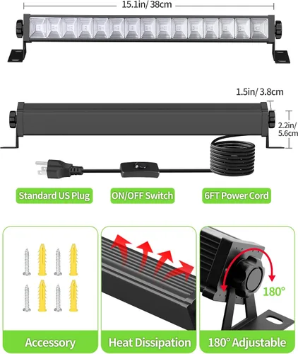 Miniatura 6 de THECHAM Paquete de 4 barras de luz LED negra de 42 W, luz negra con cable de 6 pies+enchufe+interruptor, luz de área de 24 x 24 pies x 4