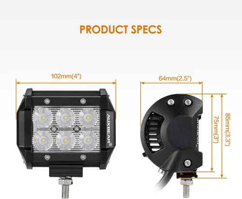 Miniatura 2 de Auxbeam Barra de luz LED de 4 pulgadas, 18 W, 18 W, haz de inundación, luz de conducción todoterreno para SUV, ATV, UTV, camiones, camionetas