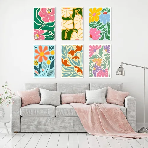 Miniatura 4 de Clendo Juego de 6 paquetes de pintura por números para adultos, kit de pintura por números de flores fáciles para adultos en lienzo sin marco