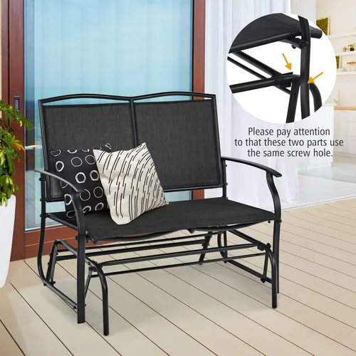 Miniatura 7 de Tangkula Banco planeador de patio para 2 personas, silla de sofá biplaza mecedora para exteriores con marco de acero resistente, tela de asiento