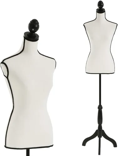 Dkeli maniquí de torso femenino con soporte trípode de madera, altura ajustable de 60"-67", apto para clavar alfileres, para exhibición de joyería y