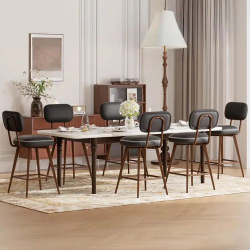 Miniatura 26 de MALOL 26“ PU Leather Swivel Bar Stools Set of 2, Mid Century Counter Height Bar Chairs with Low Back and Metal Legs, Modern Bar Stool Chair for