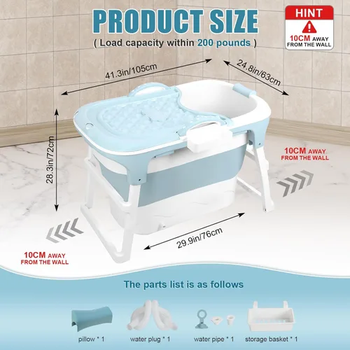 Miniatura 2 de Bañera portátil plegable para adultos, bañera pequeña de 39 pulgadas con asiento ergonómico y rodillo de masaje, bañera de hielo para ducha, baño