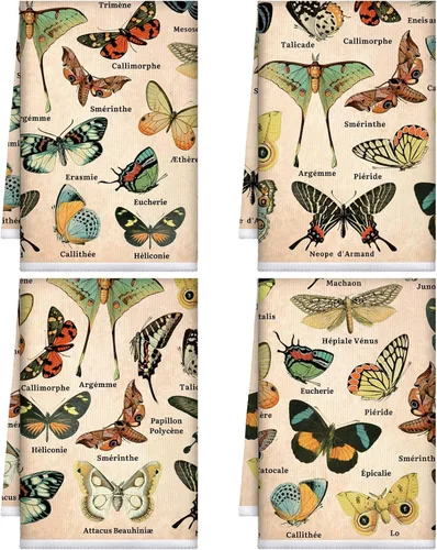 Kajaia 4 toallas de cocina rústicas de mariposa, toalla de té con mariposas, decoración de núcleo de cabaña vintage, paño de cocina absorbente,