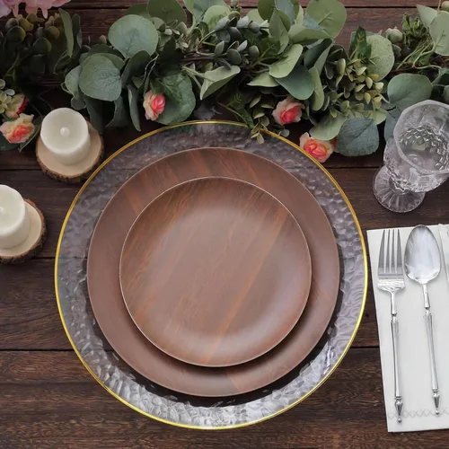 Miniatura 9 de Efavormart - Paquete de 6 platos de postre de melamina marrón rústico de 8 pulgadas, platos de ensalada con estampado de grano de madera resistente