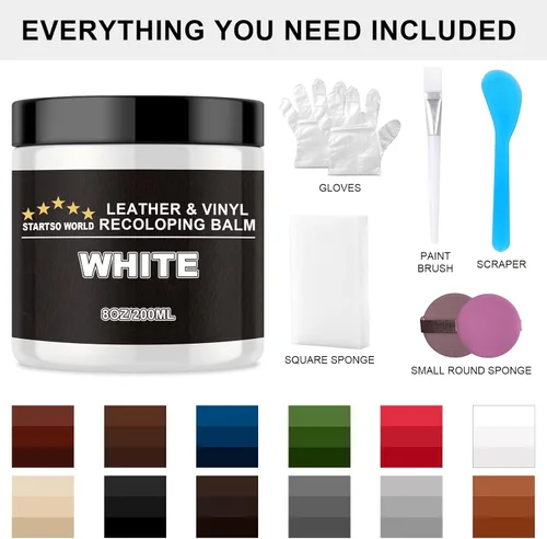Miniatura 8 de STARTSO WORLD - Bálsamo recolorante de cuero, kit de reparación de cuero blanco para muebles, tinte restaurador de color de cuero para sofás