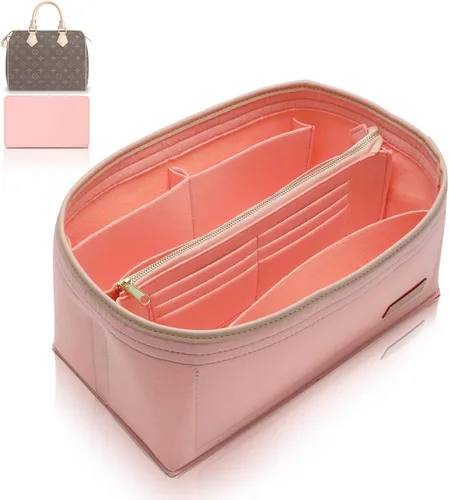 KESOIL Inserto organizador de bolso para bolsos, Fit Speedy 30 Neverfull Felt Tote Insert con Base Shaper Zipper Bag en bolsa (rosa fieltro, grande)
