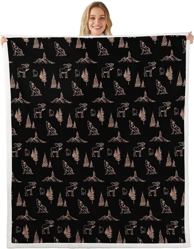 Erosebridal Manta de vellón de animales del bosque, 40 x 50 pulgadas, con temática de caza de osos, ciervos, lobos, manta de felpa mullida para