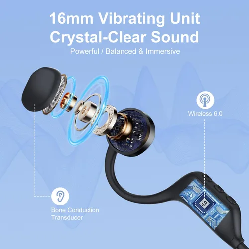 Miniatura 8 de IFECCO Auriculares de Conducción Ósea Bluetooth 6.0 - Auriculares de Conducción Ósea Impermeables IP67 con Micrófono, Auriculares Inalámbricos