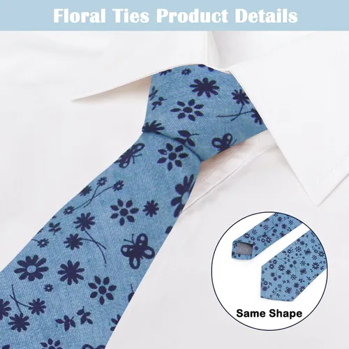 Miniatura 2 de Mantieqingway Corbata de cuello floral de algodón para hombre 2.56 '' impresa corbata flaca