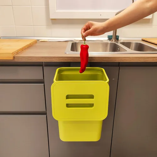 Miniatura 2 de stonespace Cubo de basura pequeño con tapa, cubo de compostaje montable para interiores, cubo de basura colgante con tapa para Verde